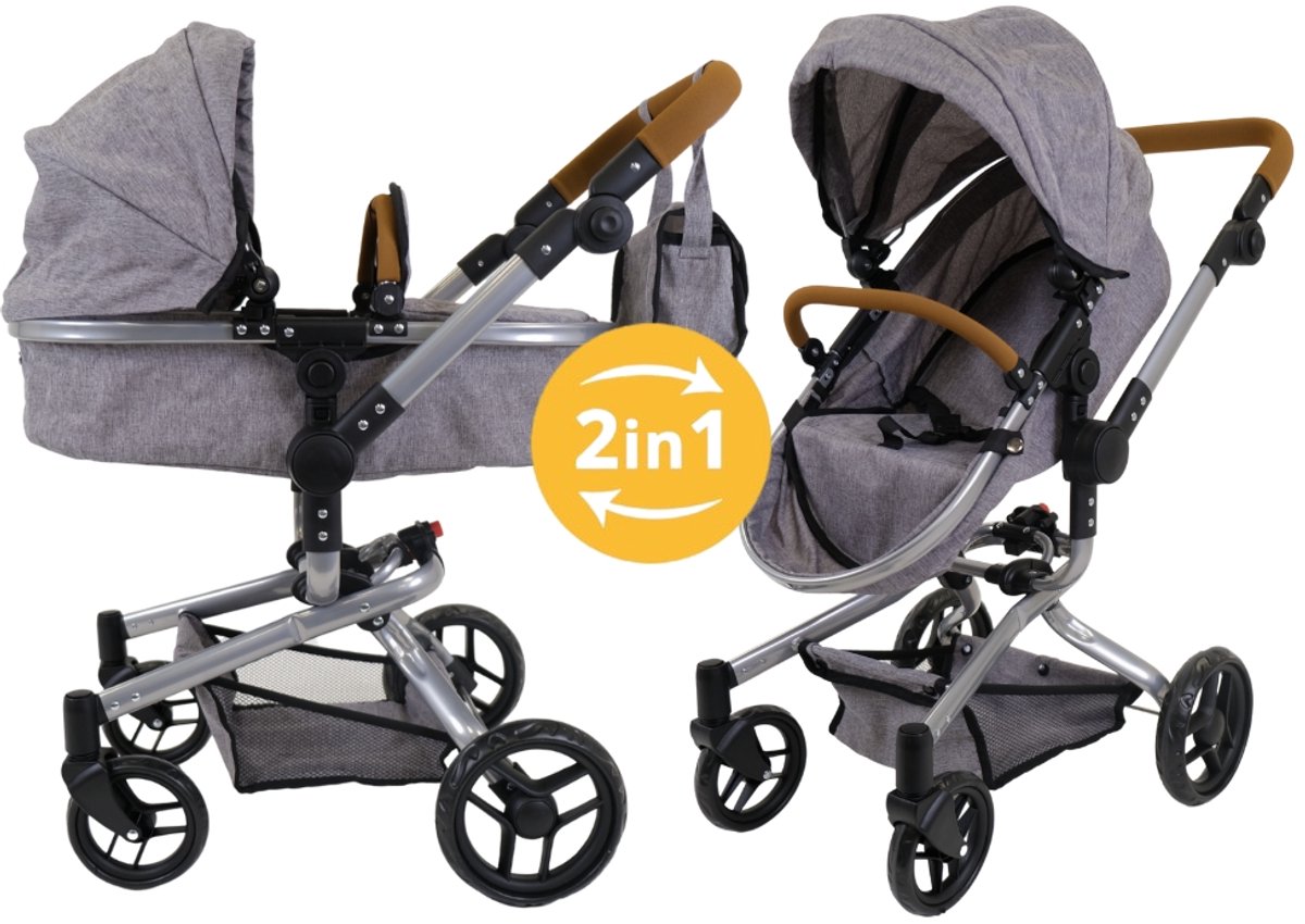 Bol.com Bandits & Angels Poppenwagen Grijs Modern Angel 2in1 Grey limited vanaf 3 jaar - Poppenbuggy - Voor Meisjes - Verstelbar... aanbieding