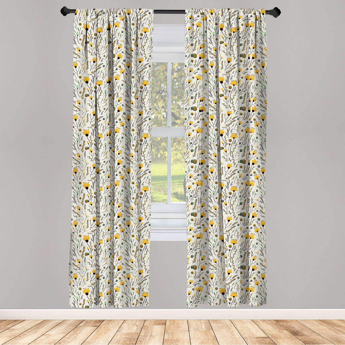 ABAKUHAUS Gekritzel Raamgordijnen – 2-delig 75x225 cm – Geel/Zeegroen