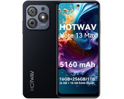 HOTWAV Note 13 Max Smartphone - 16GB/256GB - 5160 mAh Batterij - mobiele telefoon zonder abonnement - 4G Dual SIM - mobiele telefoon senioren - Met Transparante Hoes - Zwart