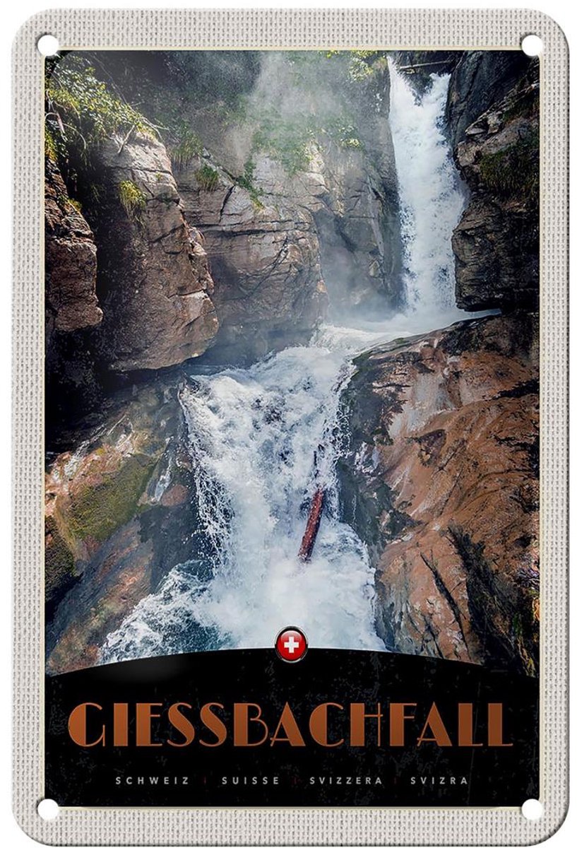 Femer Blechschild Reise 12x18cm Gießbachfall Schweiz Wasserfall Natur Schild Multi-coloured