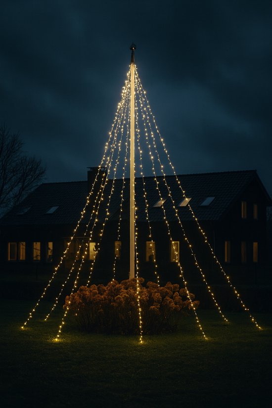 Éclairage de mât à LED - 400 LED- Wit chaud - 8 mètres de haut - avec sac de rangement HEM