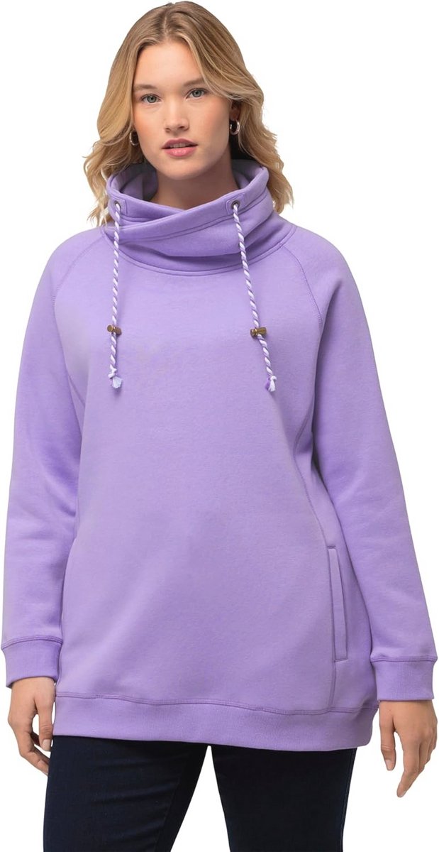 Dames Sweatshirt met Brede Opstaande Kraag en Koord, Raglanmouwen