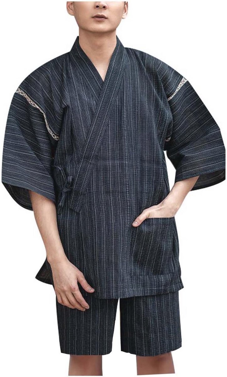 Heren Jinbei Kimono Lounge Set Katoen Linnen Veelkleurig