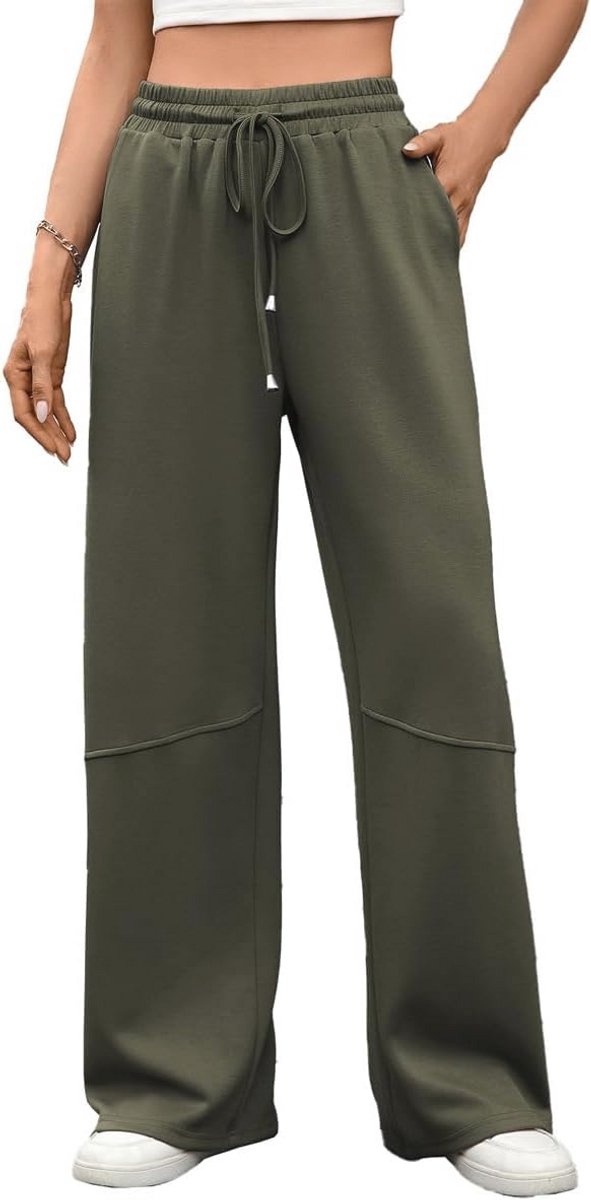 Hoge Taille Joggingbroek Dames Met Wijde Pijpen en Zakken