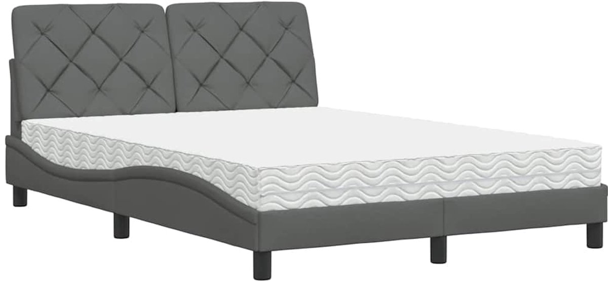 Tweepersoonsbed | Dubbelbed | Volwassenenbed | Bed met matras stof donkergrijs 140x190 cm