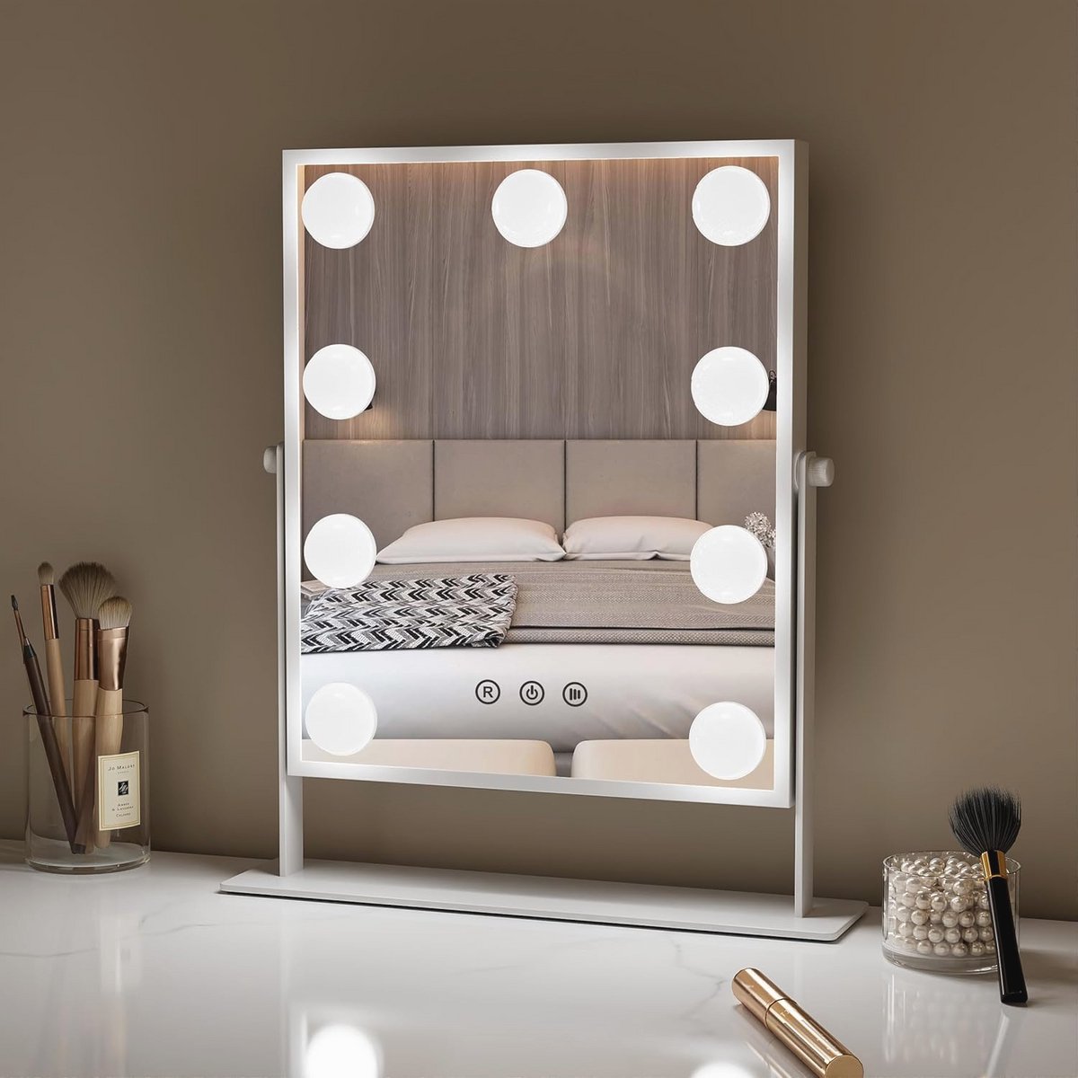 Verlichte Make-up Spiegel met 3 Kleuren, Dimbaar, 9 LED's, 360° Rotatie en Touch Functie