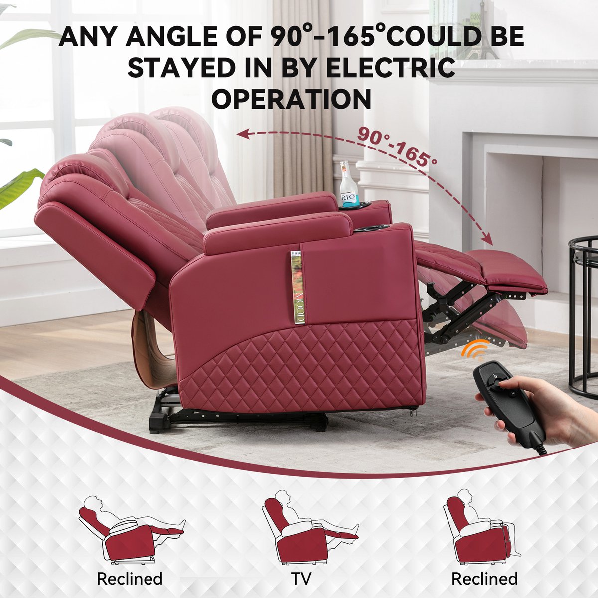 Relaxstoel Elektrische Ligstoel met LED Functie - Rood - afbeelding 2