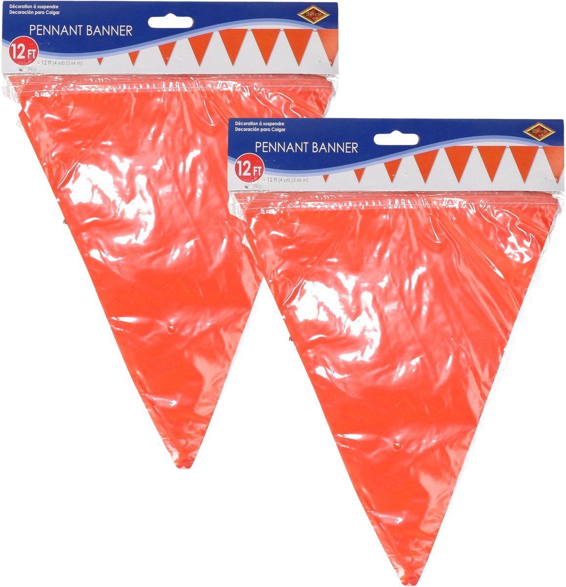 Oranje vlaggenlijn - 2x - slinger - 350 cm - plastic - binnen en buiten - 12 vlaggetjes - Koningsdag/Holland