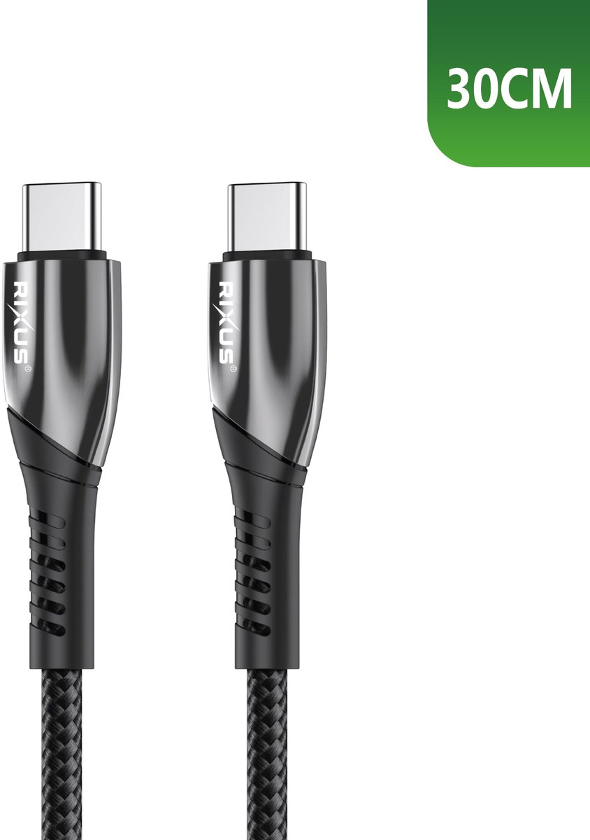 Rixus RXUC37C Fast Charging Cable USB-C To USB-C Braided Nylon 30cm Black