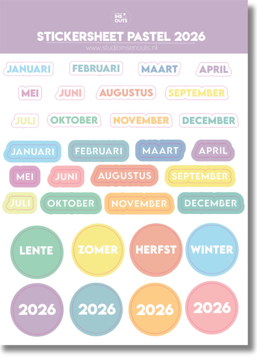 Stickervel Maanden 2026 | Pastel
