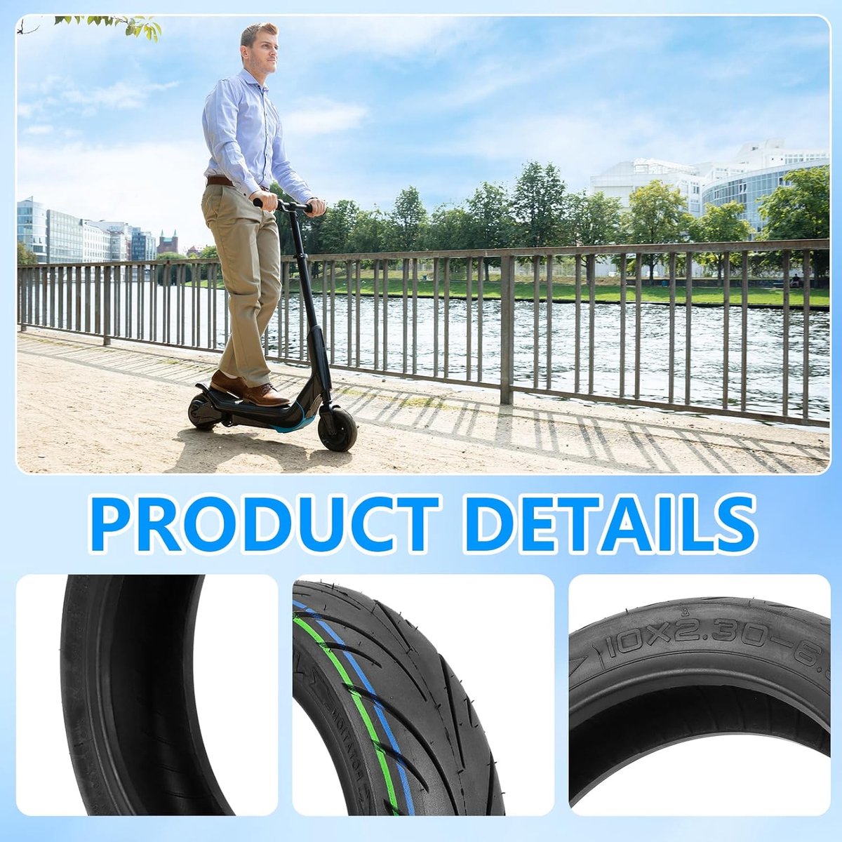 10 Inch E-Scooter - Solid Rubber Tyres voor NIU KQi2/KQi2 Pro - Shock Absorberende Voor- en Achterwielen - 10 x 2.3-6.5 – foto 3