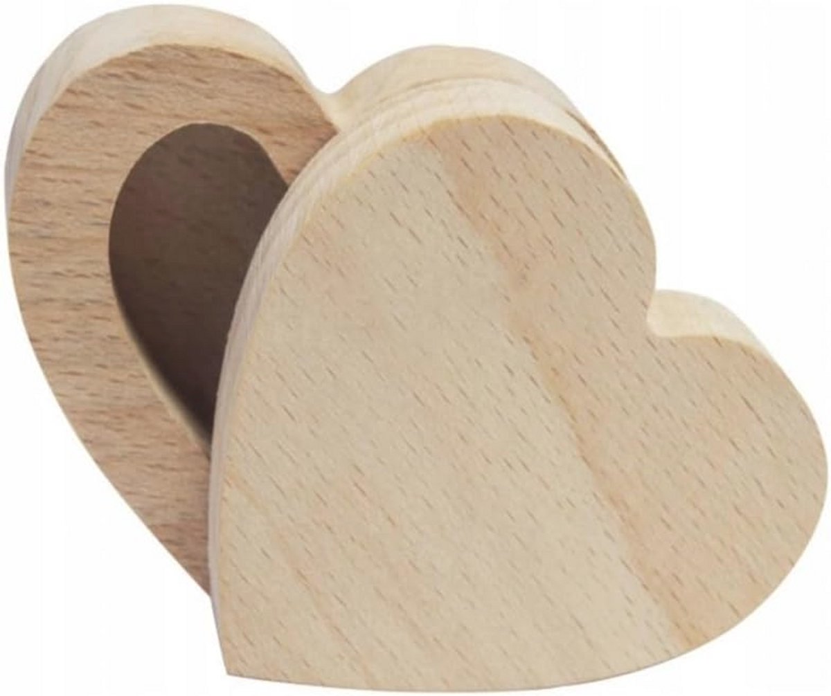 Hartvormige houten doos met deksel voor het opbergen van kleine voorwerpen