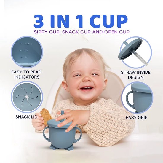 Kinderbestek Siliconen 8-Delig - BPA Vrij - Kinderservies set Incl. kom, bord, drinkbeker, slabbetje en 2 sets vork & lepel - Babyservies set Geschikt voor magnetron, oven en vaatwasser - Babybestek - Lichtblauw - Babyshower Cadeau van Kinder — afbeelding 2