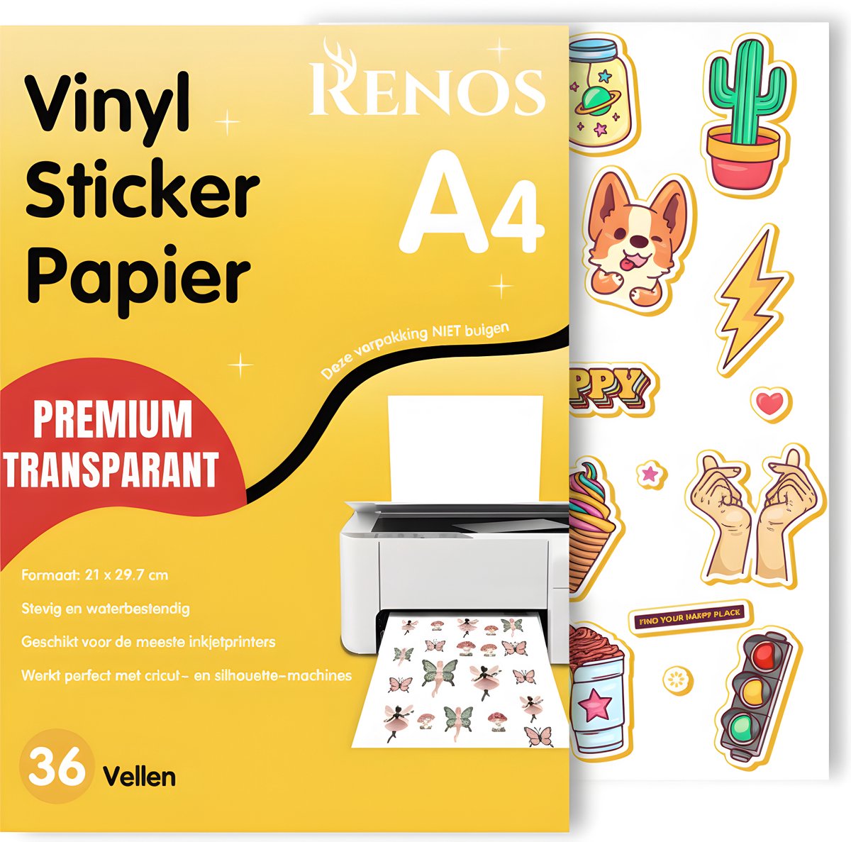 36 Transparante Vinyl Stickervellen A4 – Stickerpapier voor Inkjet & Laser Printer - Geschik voor Snijmachines — afbeelding 1