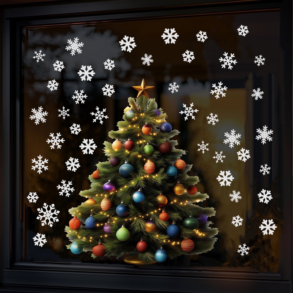 Raamstickers Kerstboom LARGE - met extra sneeuwvlokken - Herbruikbare kerst stickers