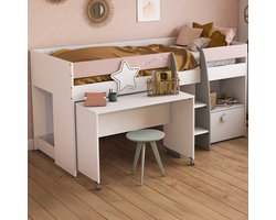 Halfhoogslaper met bureau 90 x 200 cm Stellar - Kinderbedden met uitvalbeveiliging - Wit