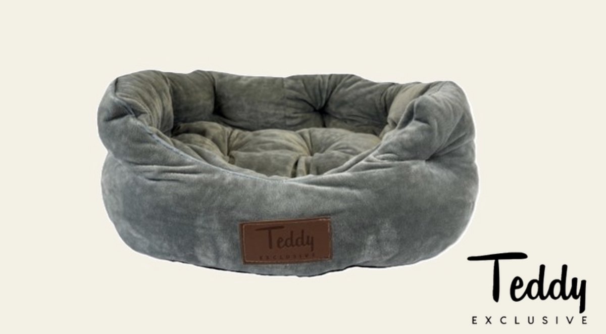 Teddy Exclusive Mand Shadow – Velvet Mandje Grijs – L50xB40xH15cm – Voor Katten & Kleine Honden – Met Opstaande Randen & Uitneembaar Kussen