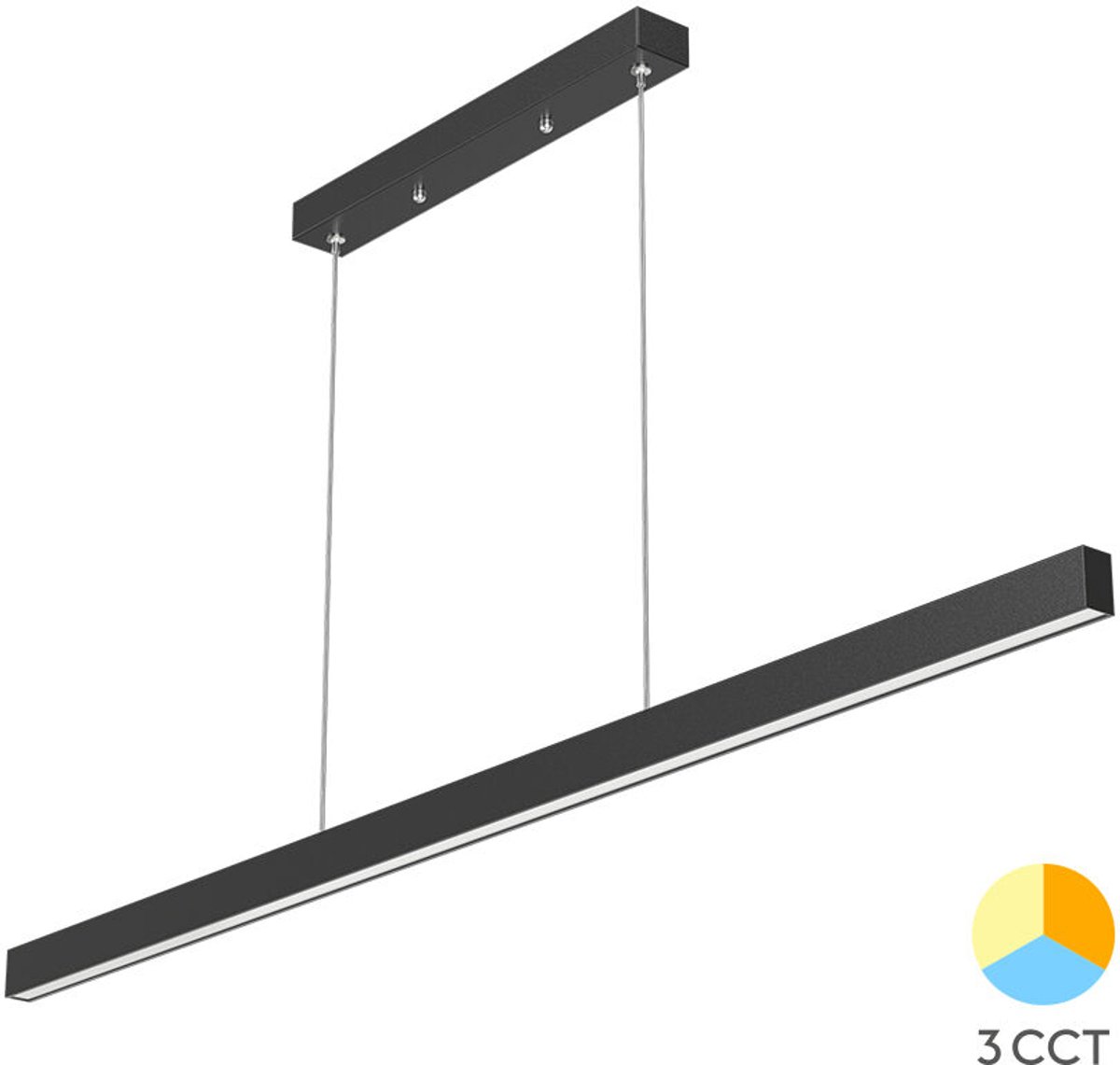 Braytron - LED Hanglamp Lina Line - 30W 3000lm - CCT 3000K/4000K/6000K - 120cm - Mat zwart