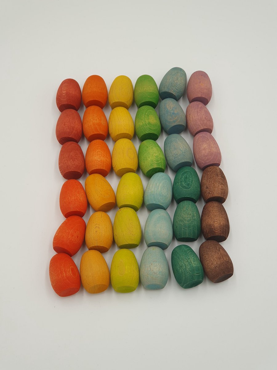 Houten eieren - 36 stuks - Regenboogkleuren - Open einde Speelgoed - Educatief montessori speelgoed - Grapat style