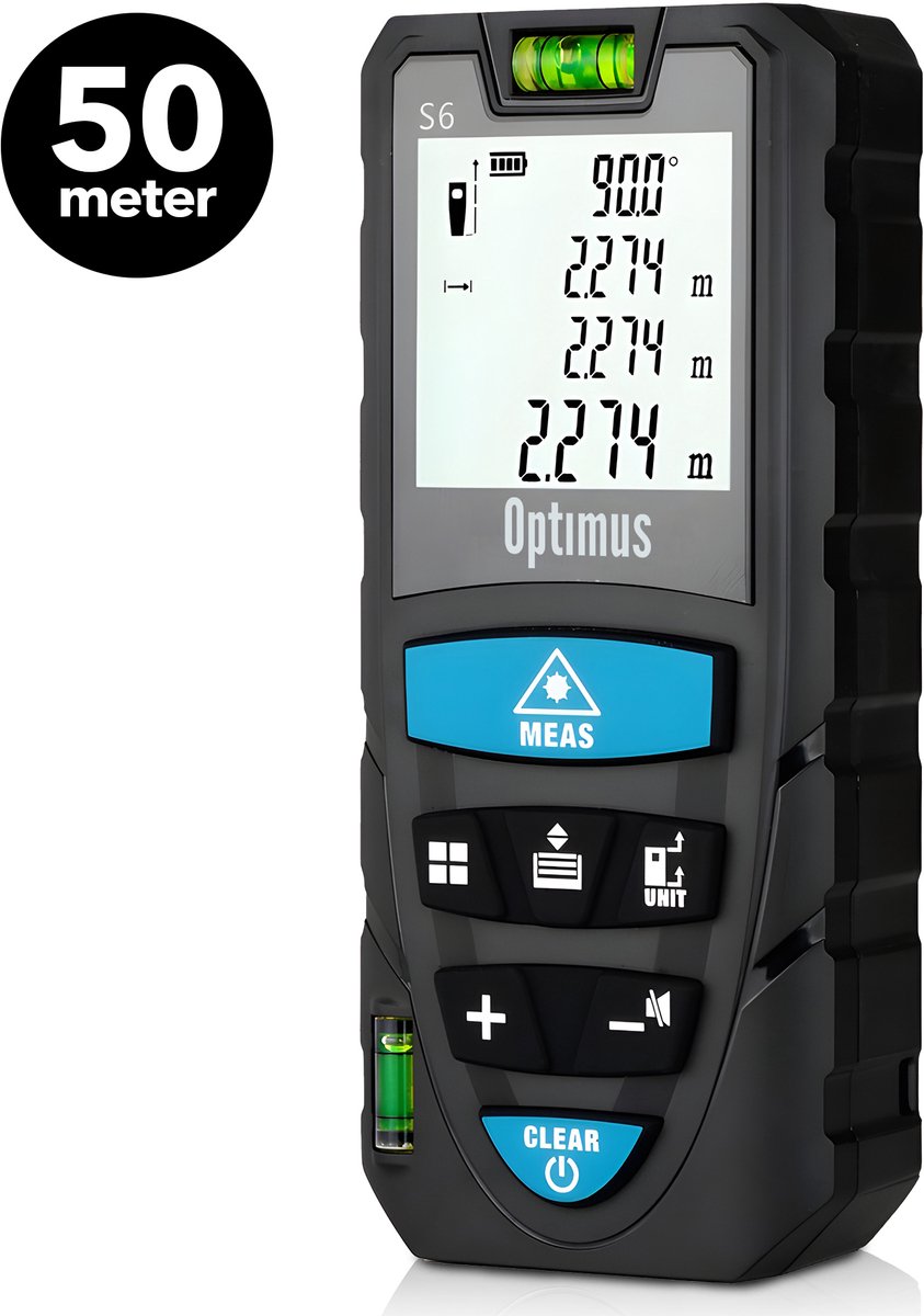 Professionele Laser afstandsmeter met 50 Meter bereik - Incl. Batterijen & Hoes - Lasermeter - Meet afstand, oppervlakte, volume, Pythagorisch