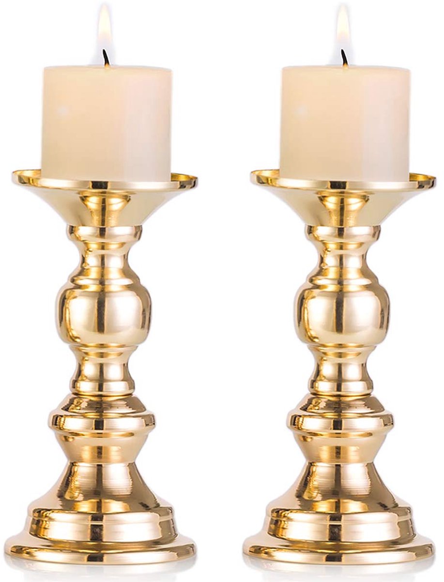 2 stuks - Kandelaars - Metalen kandelaars - Geschikt voor bruiloften en woondecoratie - Minimalistisch - Smeedijzeren kandelaars - Romantische tafellampen - Goud