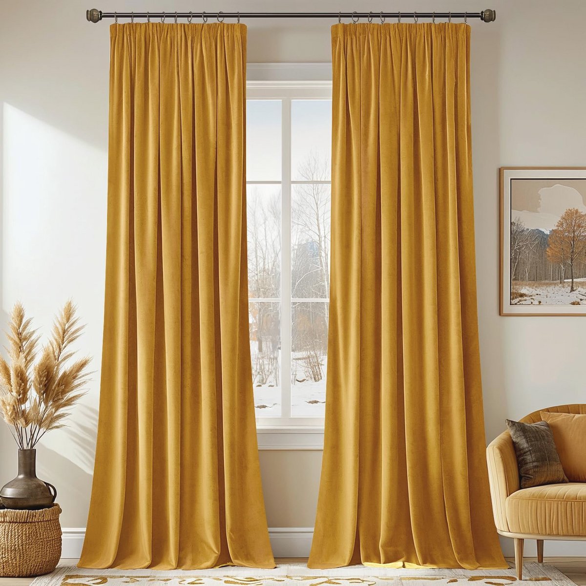 Velvet Gordijnen met Ruffle Band Set van 2 - 140 x 245 cm - Dikke en Zware Opaque Gordijne
