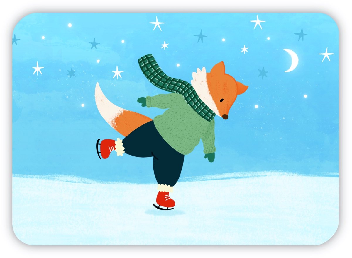 Kerstkaart schaatsende Vos | Winterse kaart | Yoga kerstkaart | Kerstgroet | Wintergroet | A6 | Duurzaam | Wenskaart