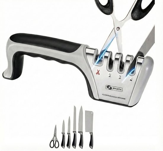Smath® 4-in-1 messenslijper – aanzetstaal – RVS – grijs