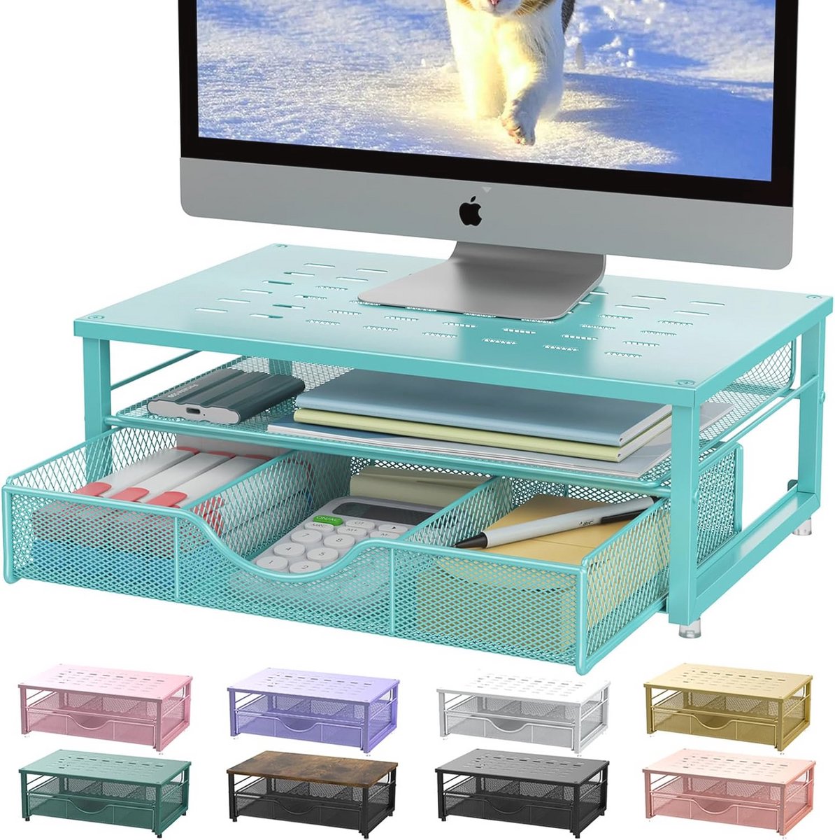 Computer Monitor Stand Riser - Bureau Organizer met Lade voor Kantoor & Klaslokaal