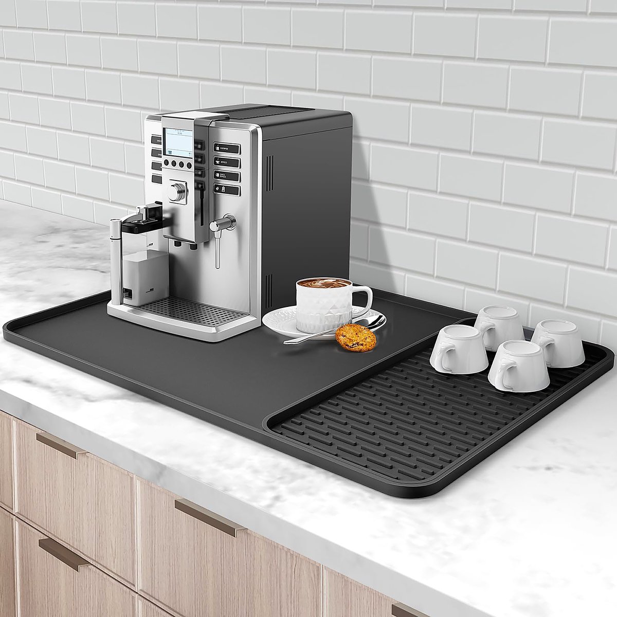 YONO Siliconen Koffie Afdruipmat XL - Koffiemat 60x40 cm - Koffiemachine Mat - Barmat - Zwart