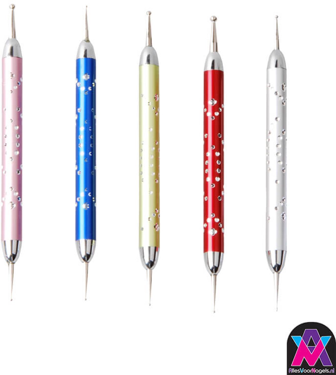 AVN - 5 dotting tools - gekleurd met steentjes - nailart