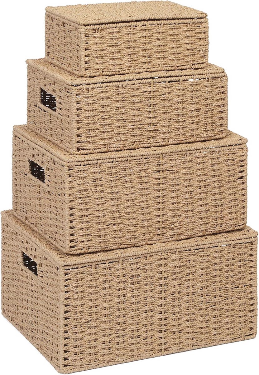 Opbergmand met deksel en handgrepen - multifunctionele organizer voor huis en kantoor