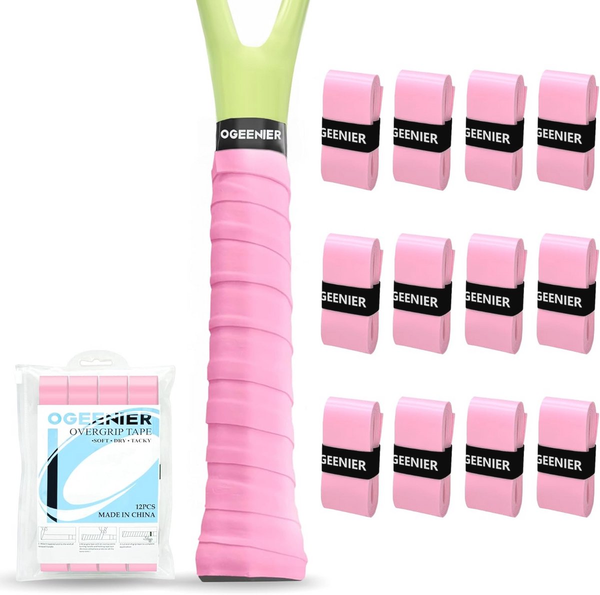 12 Stuks Zelfklevende Tennis Gripbanden - Antislip en Anti-Zweet voor Tennis, Padel, Badminton en Squash Rackets