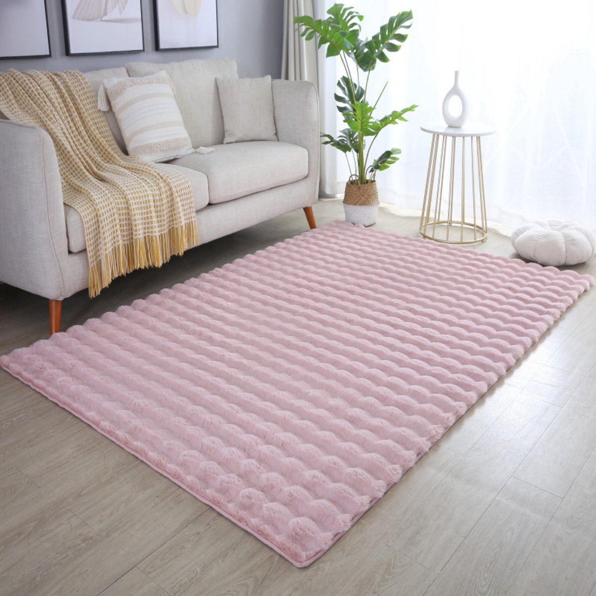 Zacht fluffy vloerkleed roze 200 x 290 cm tapijt
