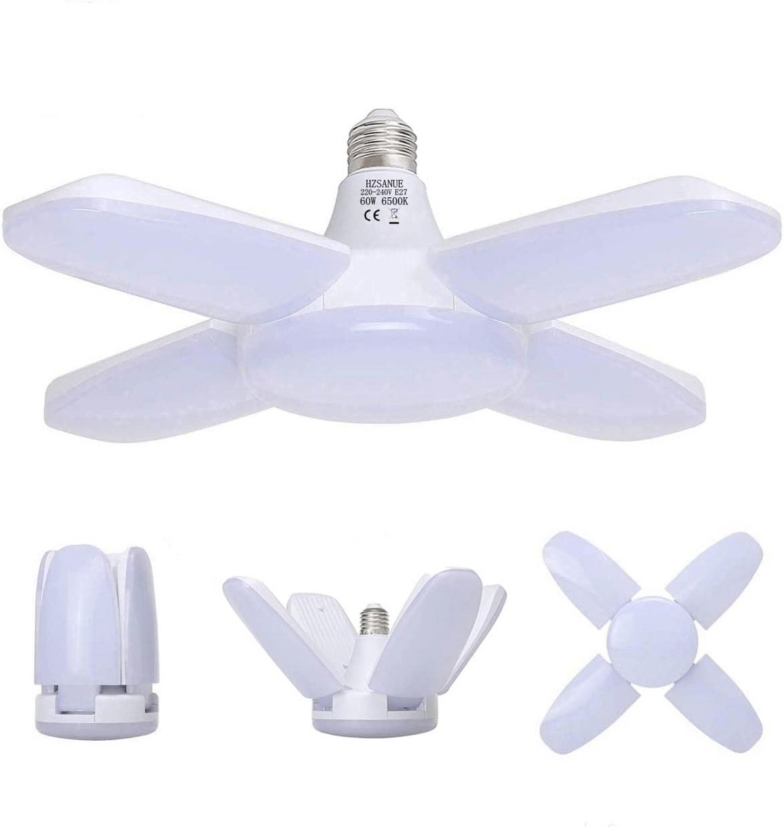 E27 LED Garage Lamp met 4 Verstelbare Panelen - 60W 6800Lm Daglicht Wit voor Garages en Werkplaatsen