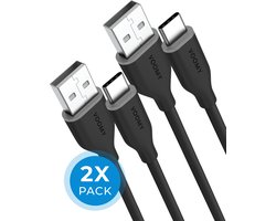 Voomy USB C Kabel - 2 Stuks, 1 Meter - USB-A naar USB-C Oplaadkabel - Universele Snellaadkabel - Geschikt voor Telefoon en Tablet - Zwart