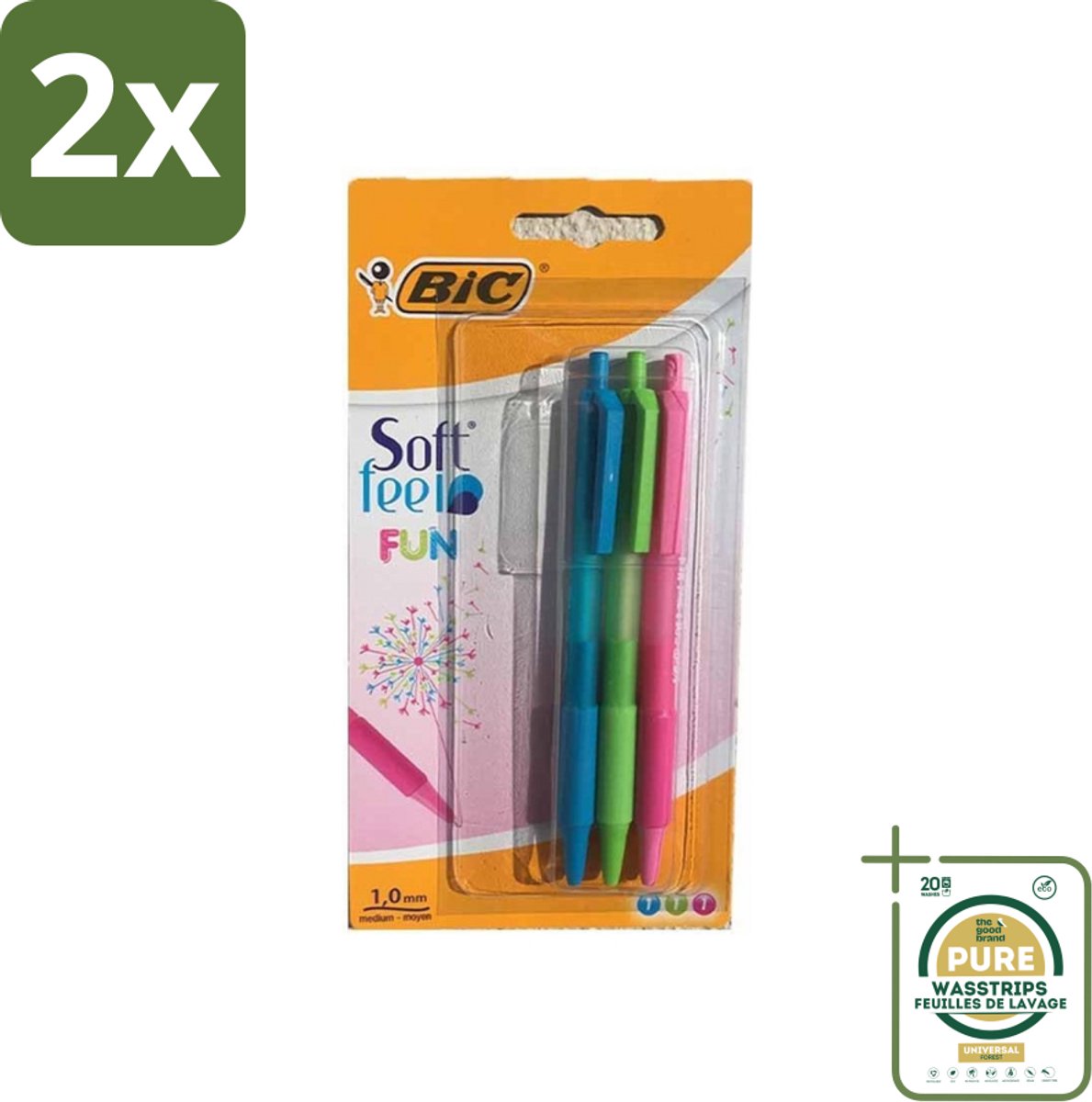BIC - Balpennen - Lichtgroen, Lichtblauw & Roze - Intrekbaar - 3 Balpennen - Voordeelverpakking - 2 stuks - Intrekbare balpennen - Schrijfpennen