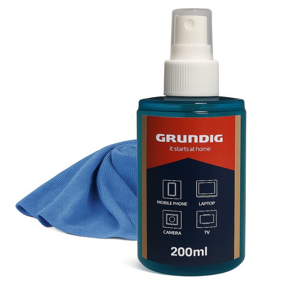 Grundig Schermreinigingsspray 200 ml – Inclusief Microvezel Reinigingsdoek - Veilig voor Alle Schermen