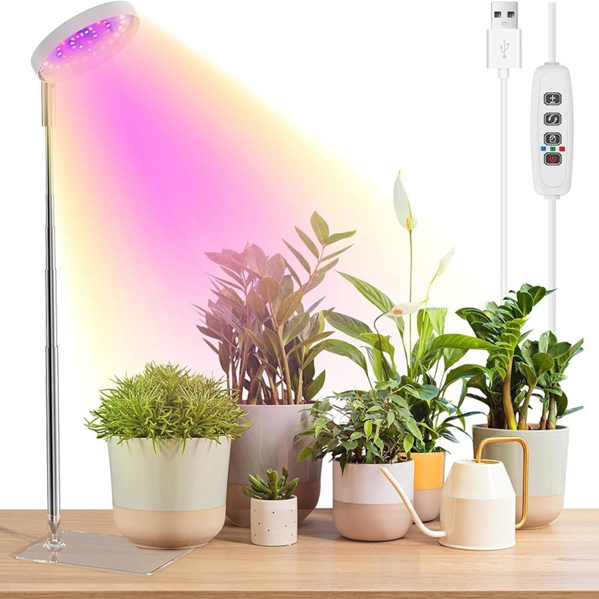Groeilamp-groeilamp planten-LED Rising Plant Light - Angel Ring Succulent Rood, Blauw, Warm Licht - Full Spectrum Bloem- en Groene Plant Supplement Licht - Wit - 19x14x2 cm