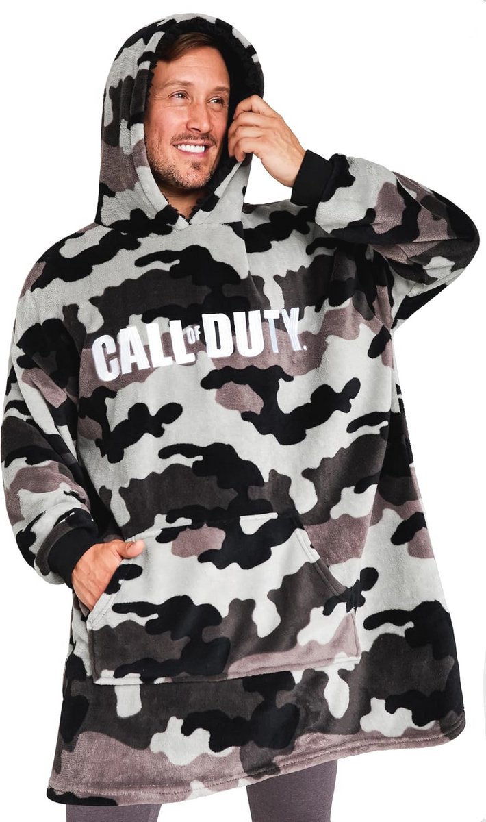 Oversized Fleece Hoodie voor Mannen en Tieners - Gezellige Sherpa Capuchon en Kangoeroezak - Perfect voor Gaming of Ontspanning - Grijze Camo