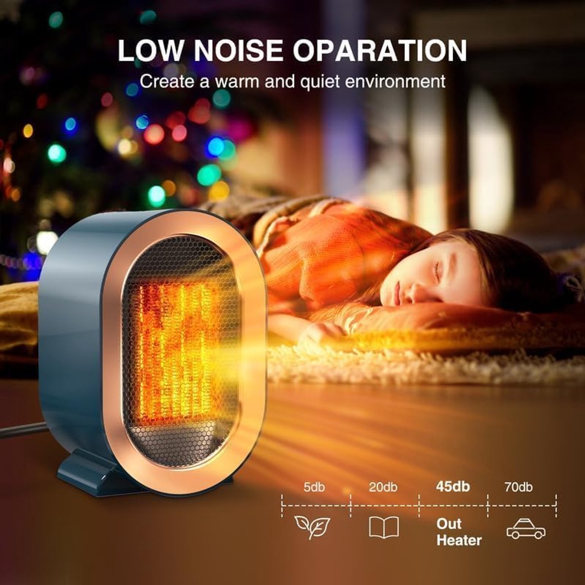 Elektrische kachel - Stille kachel - Miniverwarmer - Draagbare minikachel - Keramische PTC-ventilatorkachel - Winterwarmte - 2 warmte-uitgangen - Oververhittings- en kantelbeveiliging - Geschikt voor thuis - Ouderen - Kinderen - Huisdieren - blauw – foto 2
