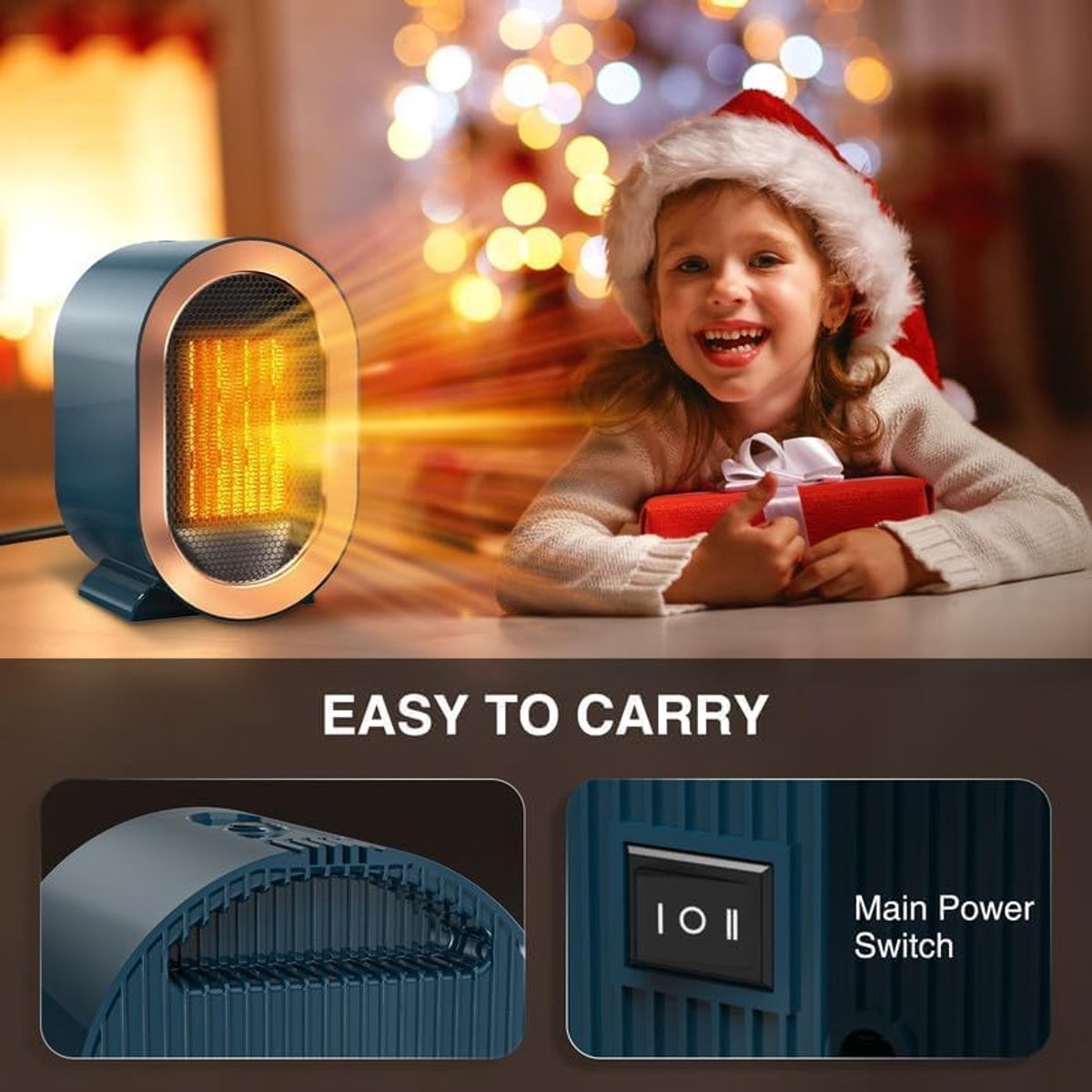 Elektrische kachel - Stille kachel - Miniverwarmer - Draagbare minikachel - Keramische PTC-ventilatorkachel - Winterwarmte - 2 warmte-uitgangen - Oververhittings- en kantelbeveiliging - Geschikt voor thuis - Ouderen - Kinderen - Huisdieren - blauw – foto 6