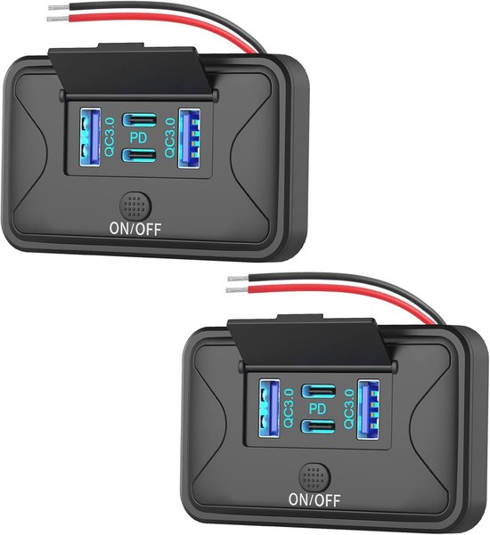 VOSSOT PD USB-stopcontact 12V-24V Type C camper stopcontact laaddoos met deksel 12 Volt dubbele USB-laadaansluiting caravan aansluiting snellaad-stopcontact met AAN/UIT schakelaar voor auto bus