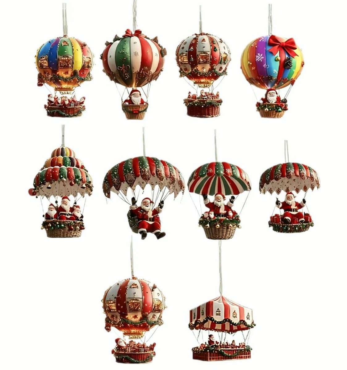 Without lemon Set van 10 - Kerstman Luchtballon Ornament - Kerst Hangers - Kerst Versieringen - Kerstboom Versiering - 2D/Plaat - Hout