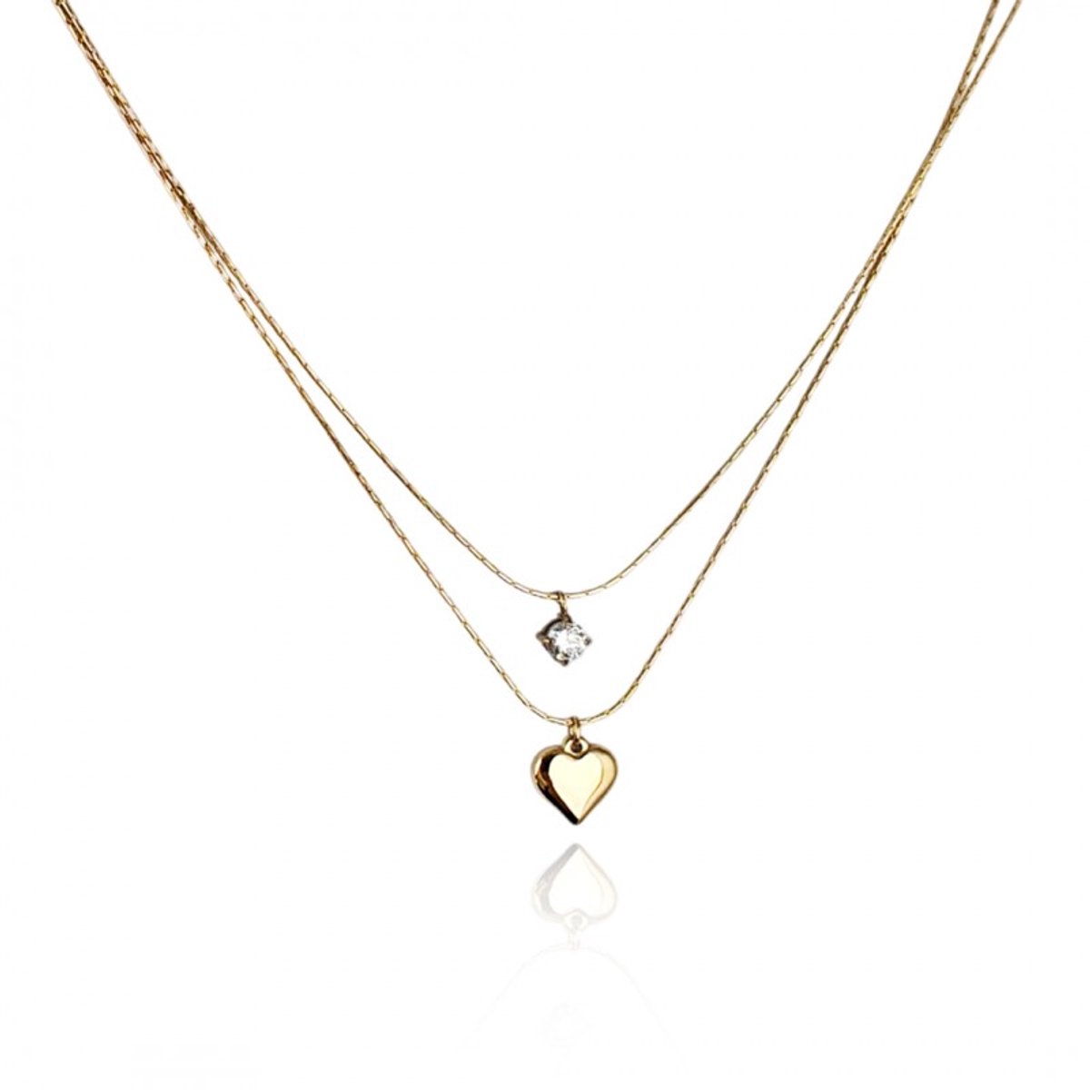 Twee delige hart ketting en een zirkonia steen 14k goud verguld/ sOwiesO shop/ ketting/ verjaardag cadeau/ elegante collier/ sieraad/ roestvrij staal/
