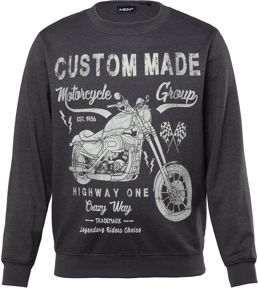 Men Plus - Heren - Sweatshirt printmotief ronde hals - Antraciet melange - Maat XL