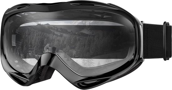 BiB - Skibril - Professionele Skibril - Snowboardbril - Skibrillen - Met Zwarte Hoofdband - Sneeuwbril - Goggles - Beschermt tegen Fel Zonlicht - UV Beschermend - Vermindert Verblinding - Comfortabele Pasvorm - Racer - Zwart - One Size - Unixex