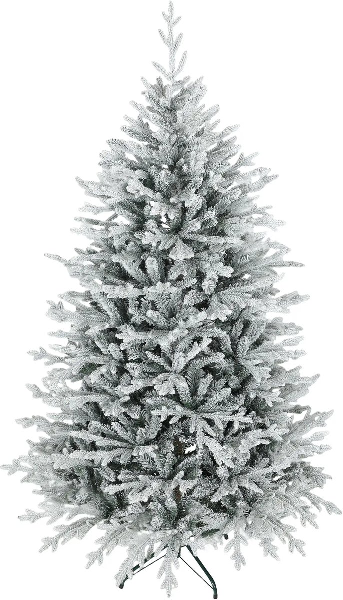 kerstboom - Kunstkerstboom - Realistisch uiterlijk - Vlamvertragend - Stabiele metalen voet - 180 cm - Groen+Wit