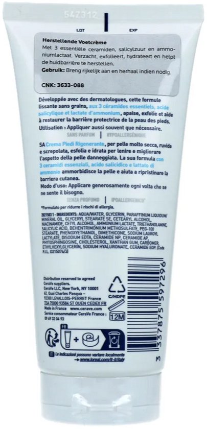 CeraVe SA Herstellende Voetcrème - voor Zeer Droge en Ruwe Voeten - 88ml