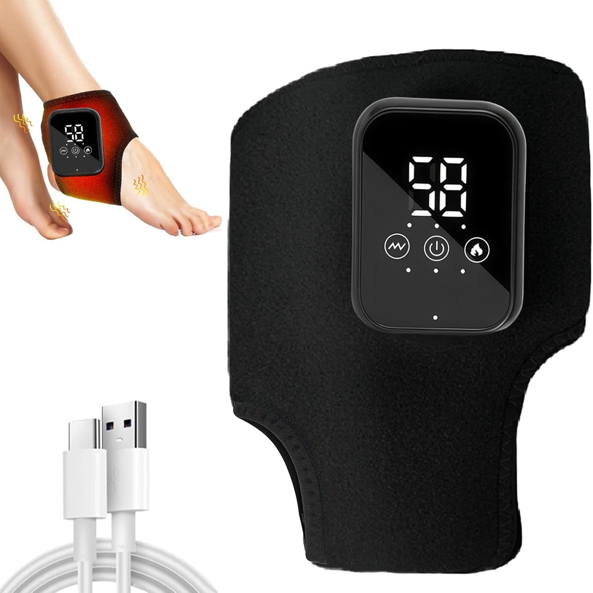 Voetmassage - Voetmassage apparaat - Massage apparaat - Voetmassage apparaat bloedsomloop - 3-in-1 massager - Elektrisch - 3 standen en 5 warmtestanden - Oplaadbare massager - Voor enkel - Hiel - Zool - Voetboog - 1 stuk(Zwart)